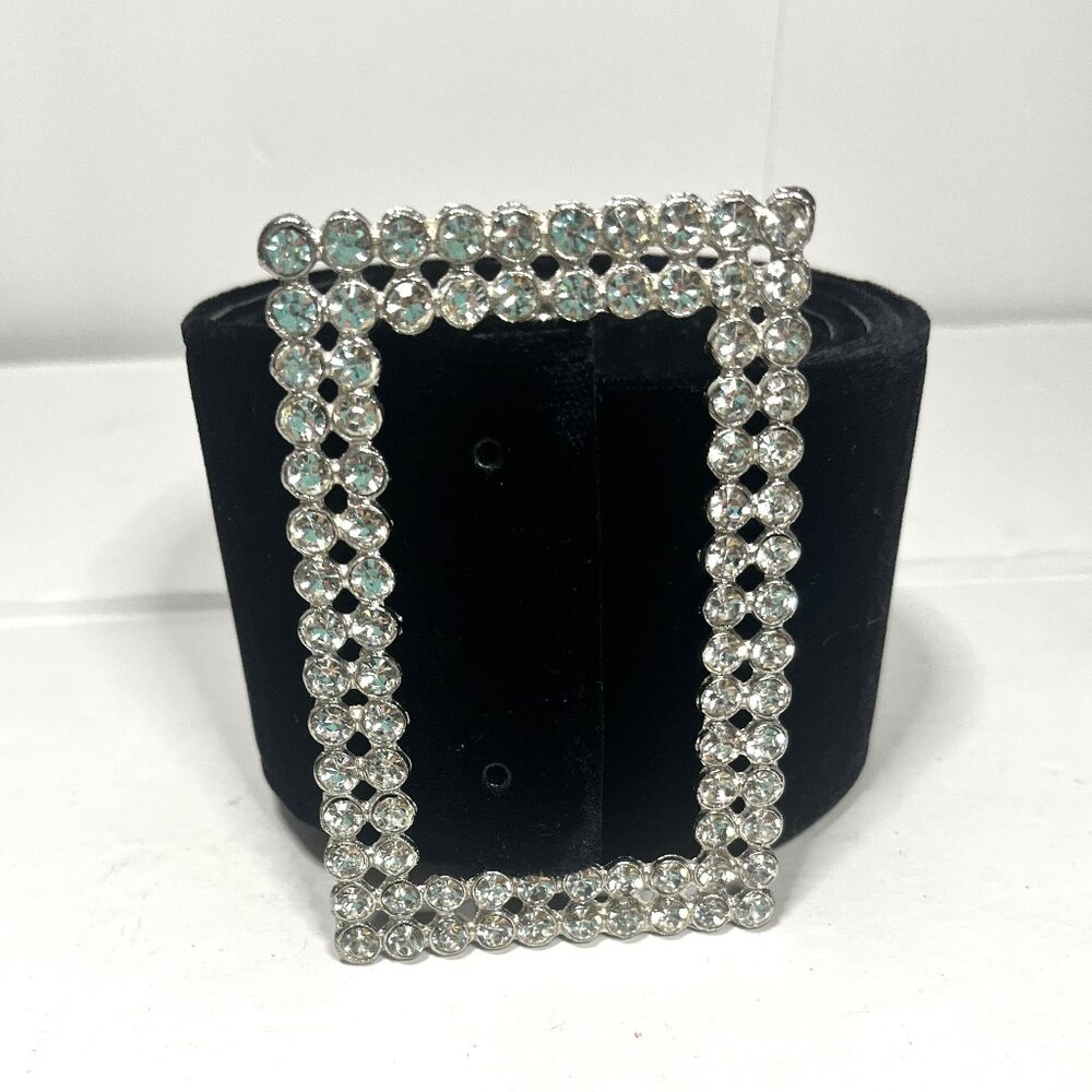 Ladies AFTER FIVE Black Suede Belt with Large Rhinestone Buckle 3" wide 36" Long